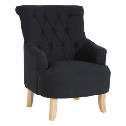 Orsina High Tufted Back Black Cotton Armchair, Striking Black Upholstered Mid Century Armchair For Livingroom - thumbnail 2