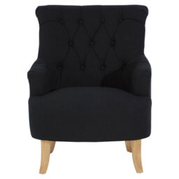 Orsina High Tufted Back Black Cotton Armchair, Striking Black Upholstered Mid Century Armchair For Livingroom