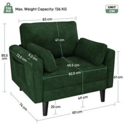 Fabric Upholstered Sofa With Tufted Single Seat Cushion For Living Room/bedroom - thumbnail 2
