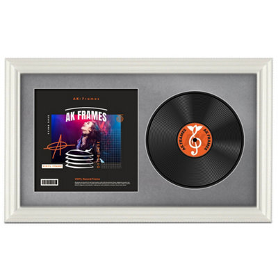 "30X17"" White Swept Vinyl Record Frame With Mid Grey Mount For 12 Inch Lp Album Cover & Disc - Ak Frames" - image 1