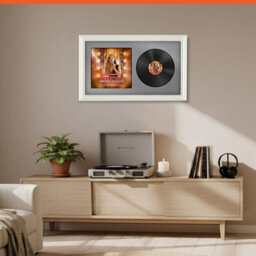 "30X17"" White Swept Vinyl Record Frame With Mid Grey Mount For 12 Inch Lp Album Cover & Disc - Ak Frames" - thumbnail 8