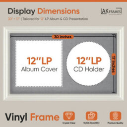 "30X17"" White Swept Vinyl Record Frame With Mid Grey Mount For 12 Inch Lp Album Cover & Disc - Ak Frames" - thumbnail 2