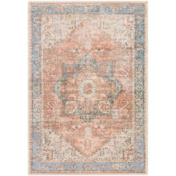 Livabliss Amelie-Washable Terracotta Blue Grey Brown Traditional Vintage Boho Living Dining Rug 60 X 90 Cm Easy Care, Non Shedding