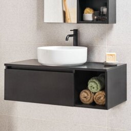 Wyld And Coco Wall-Mounted Bathroom Cabinet Black 80 X 40 Cm Fluted Front, 2 Deep Shelves - thumbnail 2