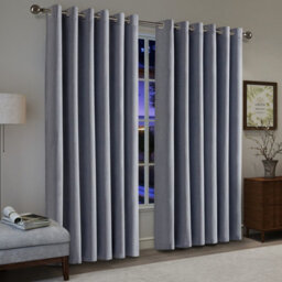 Aspire Homeware Grey Linen 100% Blackout Curtain Thermal Insulated Eyelet Curtain Pair (W)228Cm X (D)228Cm With Tie Back