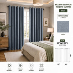 Aspire Homeware Grey Linen 100% Blackout Curtain Thermal Insulated Eyelet Curtain Pair (W)228Cm X (D)228Cm With Tie Back - thumbnail 7