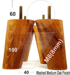 L&F Wood Legs 100mm High Medium Oak Washed Set Of 4 Replacement Furniture Feet Settee Chairs Sofas Footstools M8 - thumbnail 1