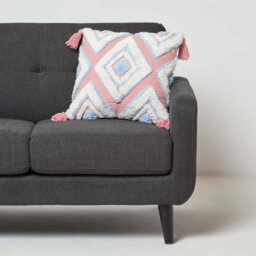 Homescapes Geometric Ikat Blue & Pink Tufted Cotton Cushion With Tassels 45 X 45 Cm - thumbnail 2