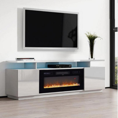 179Cm Tv Stand Cabinet High Gloss Electric Fireplace Unit With Led 12 Colour - image 1