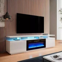 179Cm Tv Stand Cabinet High Gloss Electric Fireplace Unit With Led 12 Colour - thumbnail 4
