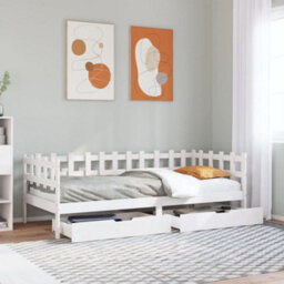 Berkfield Daybed With Drawers Without Mattress White 90X200 Cm Solid Wood - thumbnail 1