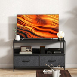 Homcom Tv Cabinet, Tv Console Unit With 2 Foldable Linen Drawers Black - thumbnail 9
