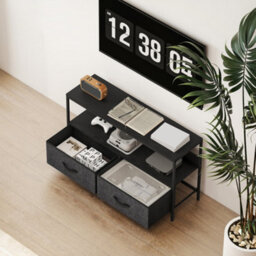 Homcom Tv Cabinet, Tv Console Unit With 2 Foldable Linen Drawers Black - thumbnail 8