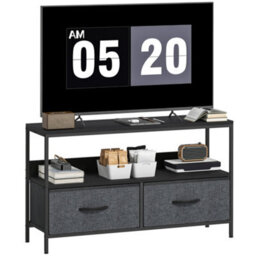 Homcom Tv Cabinet, Tv Console Unit With 2 Foldable Linen Drawers Black - thumbnail 2