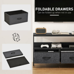 Homcom Tv Cabinet, Tv Console Unit With 2 Foldable Linen Drawers Black - thumbnail 4
