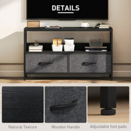 Homcom Tv Cabinet, Tv Console Unit With 2 Foldable Linen Drawers Black - thumbnail 6