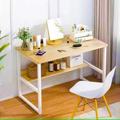 120 Cm Wood & White Home Office Desk Computer Desk With Shelf Desk - image 1