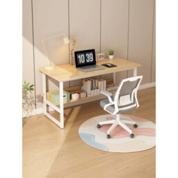 120 Cm Wood & White Home Office Desk Computer Desk With Shelf Desk - thumbnail 4