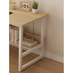 120 Cm Wood & White Home Office Desk Computer Desk With Shelf Desk - thumbnail 3