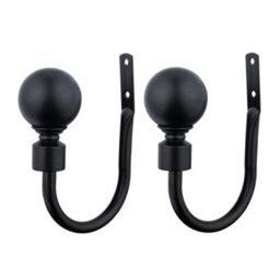 A.unique Home Pair Of Plain Round Ball Metal Holdbacks With Fittings - Matt Black - thumbnail 2