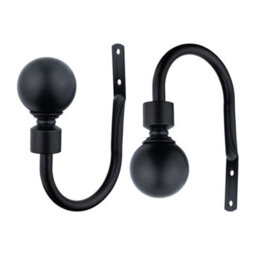 A.unique Home Pair Of Plain Round Ball Metal Holdbacks With Fittings - Matt Black - thumbnail 3