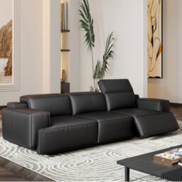 Valencia Valentina Leather Three Seats Recliner Sofa Black Nappa 11000 Leather Kiln-Dried Wood Adjustable Headrest - thumbnail 4