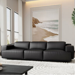 Valencia Valentina Leather Three Seats Recliner Sofa Black Nappa 11000 Leather Kiln-Dried Wood Adjustable Headrest - thumbnail 2