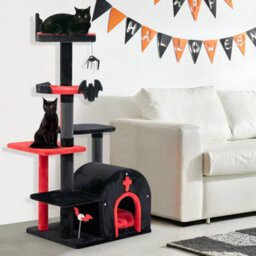 Gothic Cat Tree 134Cm Tall Cat Tower W/ Cat Bed-Black - thumbnail 4