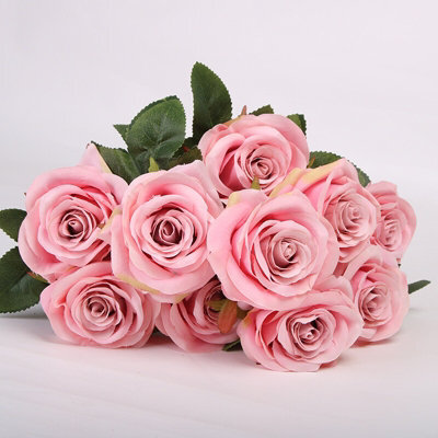 10 Heads Silk Rose Artificial Flowers Fake Bouquet Wedding Home Party Decor Uk Deep Pink - image 1
