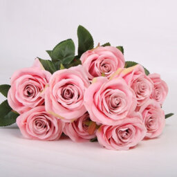 Deep Pink Artificial Silk Rose Bouquet - 10 Realistic Flower Heads For Home, Wedding & Events