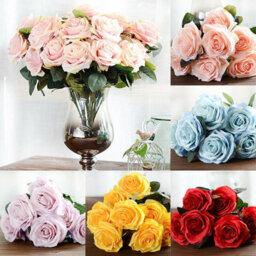 10 Heads Silk Rose Artificial Flowers Fake Bouquet Wedding Home Party Decor Uk Deep Pink - thumbnail 3