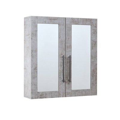 Homestylestore 600 X 650mm Concrete Grey Wall Mounted Mirrored Door Bathroom Cabinet And Chrome T Bar Handles - image 1