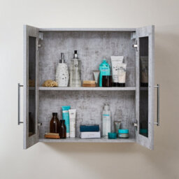 Homestylestore 600 X 650mm Concrete Grey Wall Mounted Mirrored Door Bathroom Cabinet And Chrome T Bar Handles - thumbnail 2