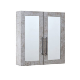 Homestylestore 600 X 650mm Concrete Grey Wall Mounted Mirrored Door Bathroom Cabinet And Chrome T Bar Handles - thumbnail 1