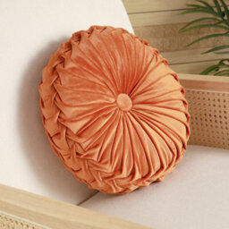 Living And Home Orange Comfortable Supportive Modern Round Pumpkin Pleated Velvet Throw Pillow Sofa Cushion Seat Pad Dia 45 Cm - thumbnail 2