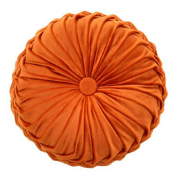 Living And Home Orange Comfortable Supportive Modern Round Pumpkin Pleated Velvet Throw Pillow Sofa Cushion Seat Pad Dia 45 Cm - thumbnail 4