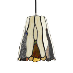 Happy Homewares Traditional Amber Stained Glass Tiffany Pendant Light Shade With Coloured Gems - thumbnail 2