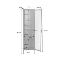 Sweeek - Sideboard, Steel And Tempered Glass Display Cabinet With 1 Door Green 40X35X160 Cm - Arkansas - thumbnail 5