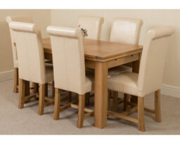 That's Furniture Richmond 140Cm - 220Cm Oak Extending Dining Table And 6 Chairs Dining Set With Washington Ivory Leather Chairs