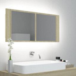 Berkfield Stylish Led Bathroom Mirror Cabinet Sonoma Oak 100X12X45 Cm - thumbnail 2
