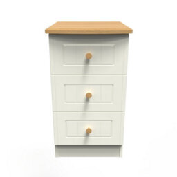 Lancaster 3 Drawer Bedside Cabinet In Cream & Oak (Ready Assembled) - thumbnail 1