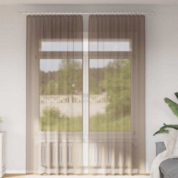 Berkfield Durable Voile Curtains With Rod Pockets 2 Pcs Light Brown - thumbnail 2