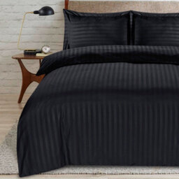 Casabella Satin Stripe Duvet Cover Sets, Single Black Bedding With Satin Stripes, Single Duvet Set & Pillowcases