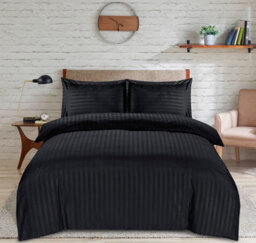 Casabella Satin Stripe Duvet Cover Sets, Single Black Bedding With Satin Stripes, Single Duvet Set & Pillowcases - thumbnail 3