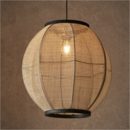 Loops 2 Pack Hanging Ceiling Pendant Light - Large Natural Linen Dark Plywood & Matt Black - 10W Led E27 - thumbnail 3
