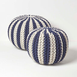 Homescapes Navy And White Knitted Pouffe Striped Footstool 40 X 50 Cm - thumbnail 5