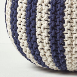 Homescapes Navy And White Knitted Pouffe Striped Footstool 40 X 50 Cm - thumbnail 4