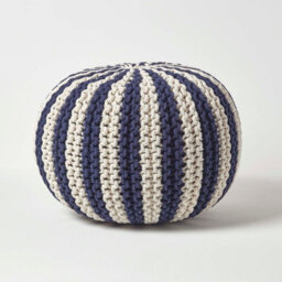 Homescapes Navy And White Knitted Pouffe Striped Footstool 40 X 50 Cm - thumbnail 1