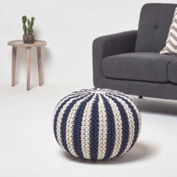 Homescapes Navy And White Knitted Pouffe Striped Footstool 40 X 50 Cm - thumbnail 2