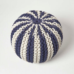 Homescapes Navy And White Knitted Pouffe Striped Footstool 40 X 50 Cm - thumbnail 3